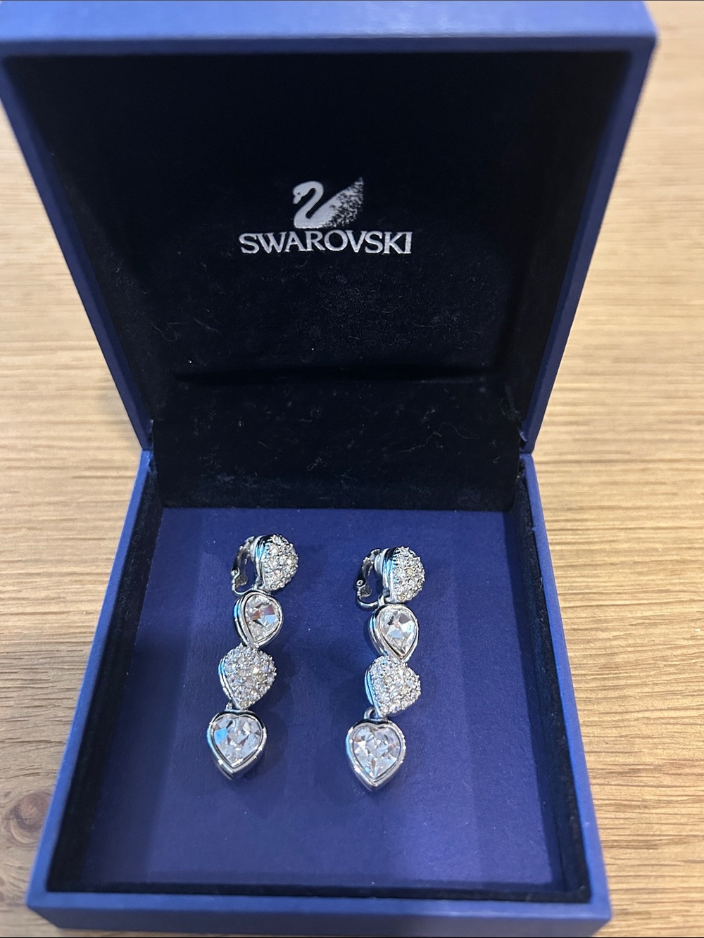 Swarovski Dangle Hearts Clip-on Earrings